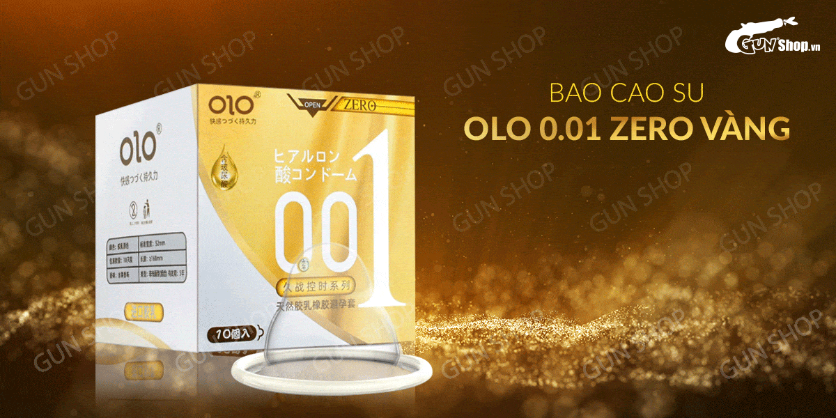 Bao cao su OLO 0.01 Vàng siêu mỏng gân hạt hộp 10 cái tăng khoái cảm Bao cao su OLO 0.01 Vàng siêu mỏng gân hạt hộp 10 cái tăng khoái cảm