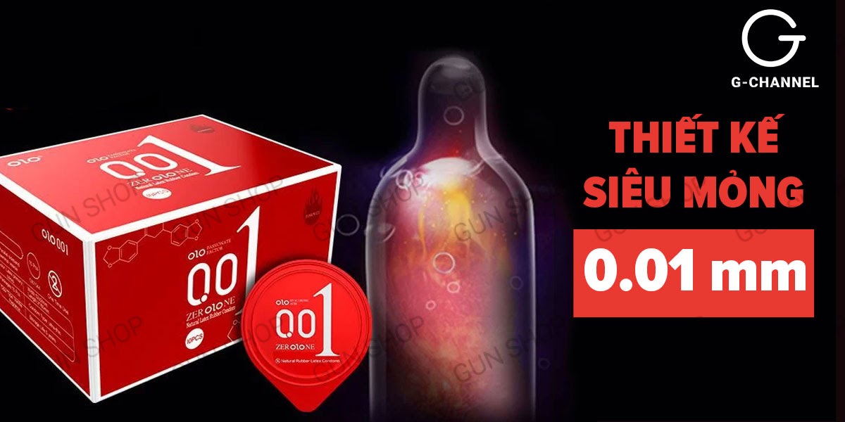 Bao cao su OLO 0.01 Đỏ siêu mỏng nóng ấm tăng khoái cảm hộp 10